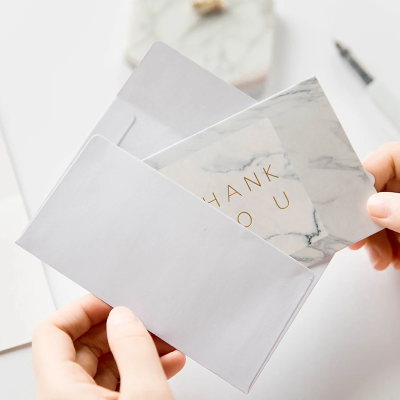 1pc DIY creative Marble texture fashion Bronzing greeting card envelope invitation Wedding thanks birthday card gift supply