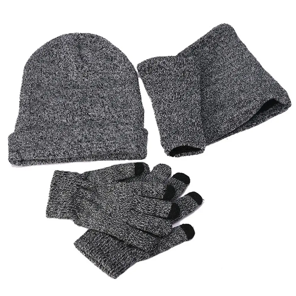 3 шт Мода унисекс зима осень сплошной цвет с манжетами вязаная шапка перчатки