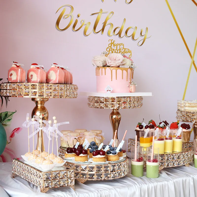 Crystal Gold Plated Cheese Dessert Cupcake Cake Stand 1pcs-13pcs Set With Mirror Plate