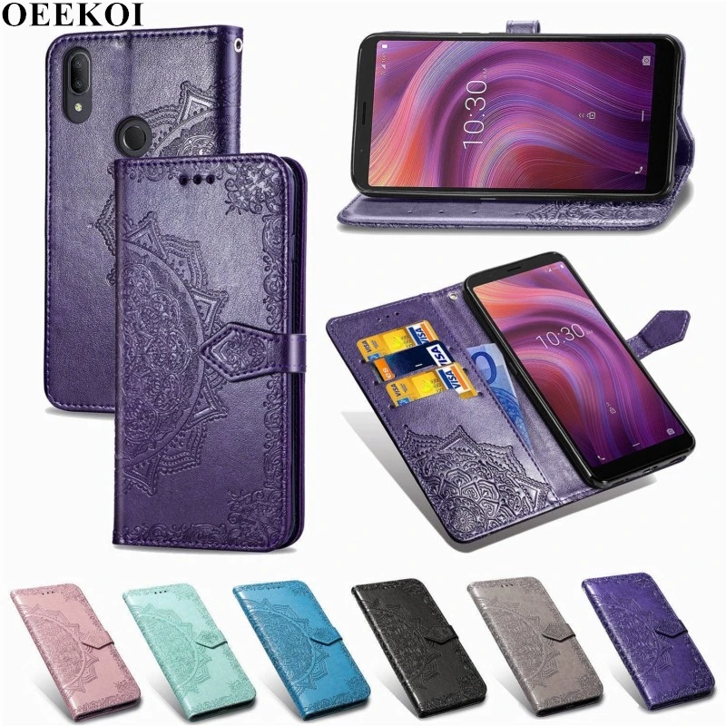 Кожаный чехол с откидной крышкой OEEKOL Datura Flower для Alcatel 3X 2019 3V 2019|Чехлы-портмоне| |