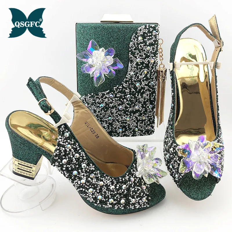 dark green shoes and matching bag