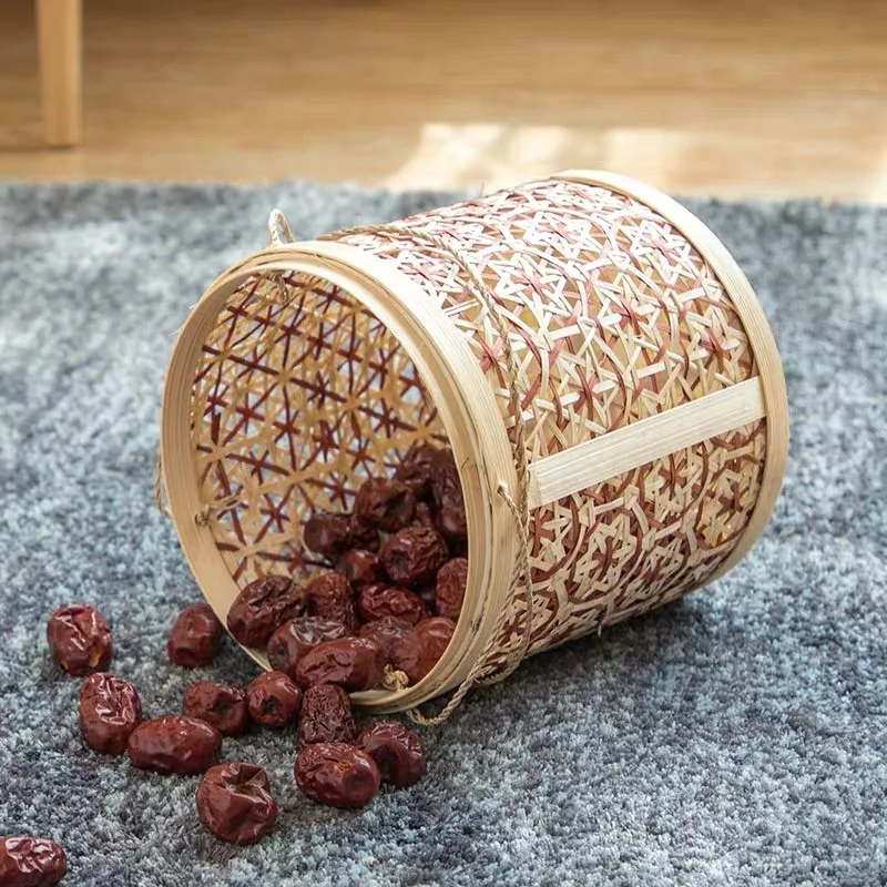 Bamboo woven storage basket rattan simple circular red woven food sundry storage basket indoor household kitchen supplies