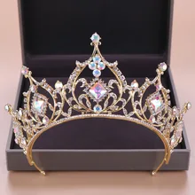 Новое поступление роскошные стразы в стиле барокко с золотыми кристаллами королевские диадемы и короны свадебные аксессуары для волос