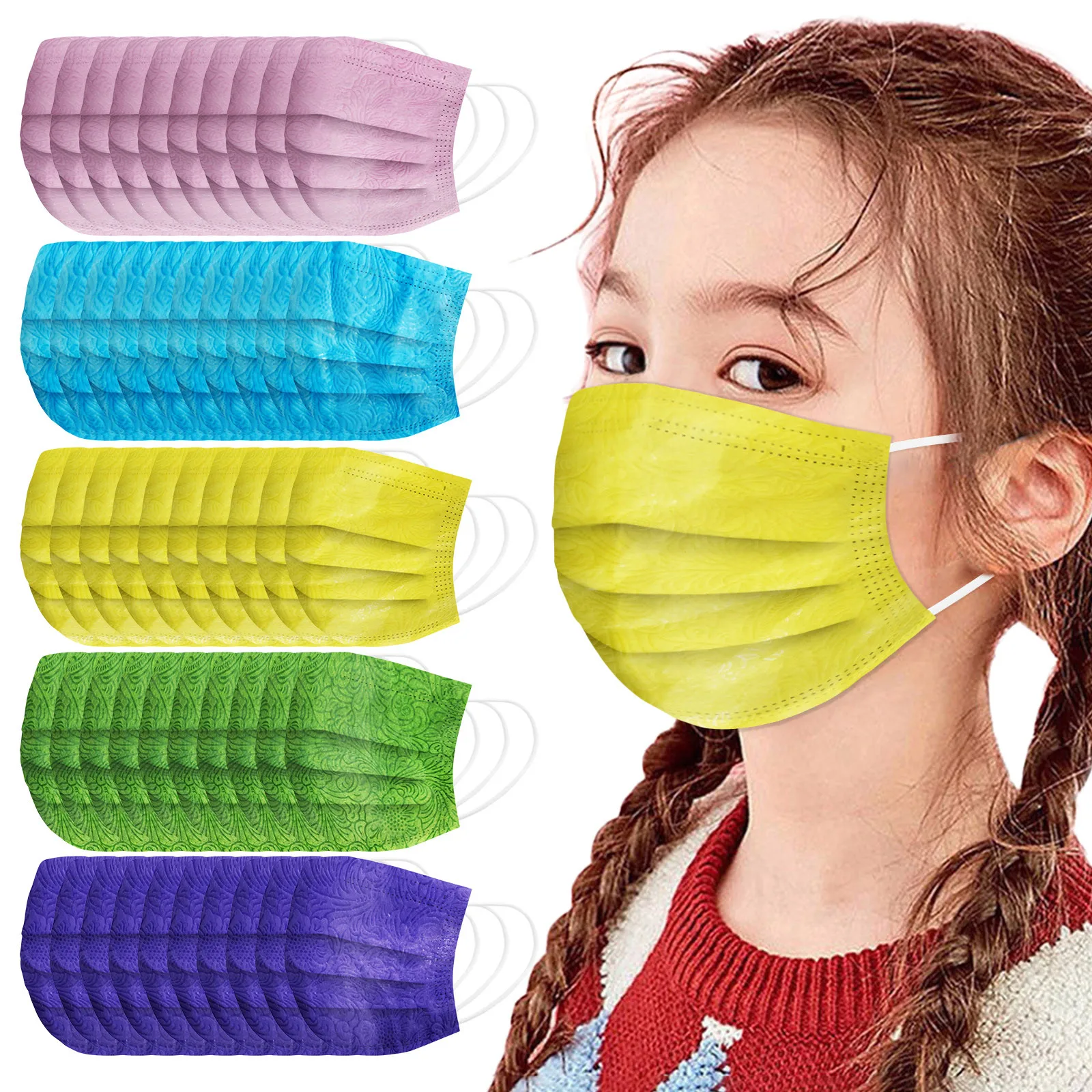 

Fast Delivery 2021 mascarillas para niÃ±os Chirld Mixed Color Disposable Spunlace Cloth Breathable Embossed Mask Bandage masque