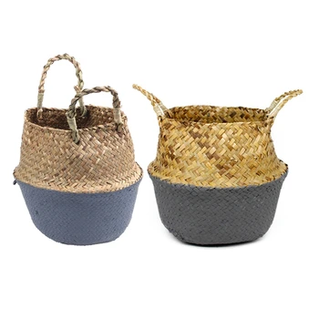 

ABSS-2 Pcs Rattan Basket Straw Basket Garden Foldable Flower Pot Hanging Wicker Storage Basket Woven Seagrass Basket Rattan Flow