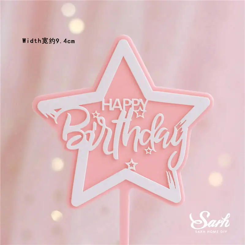 2pc star birthday Кролик пара кролик с днем рождения украшения Сердце Дерево розовый торт Топпер для свадебной вечеринки малыш день Святого Валентина юбилей Любовь Подарки - Цвет: 2pc star birthday