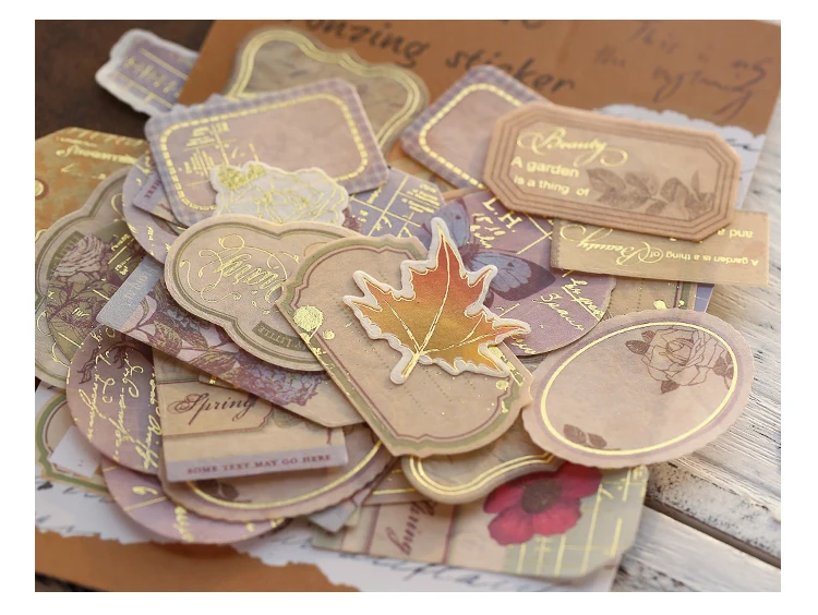 40pcs Vintage Stickers Museum Series Decorative Scrapbooking Stick Label Journaling Album Stationery Retro Stamp Plant Sticker