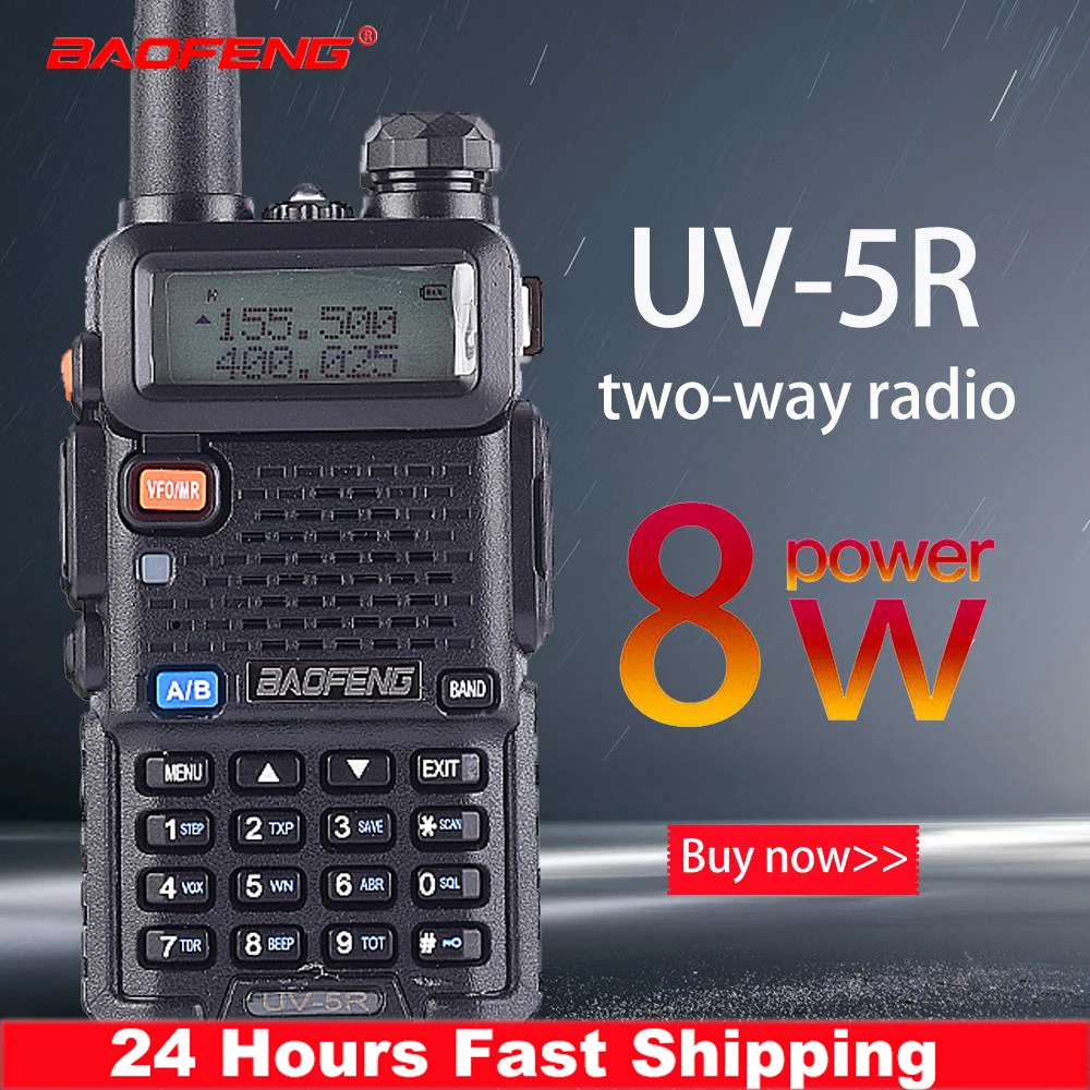 Baofeng-Walkie talkie de largo alcance, dispositivo de banda dual, radio portátil bidireccional, para cazar, UV-5R, 8W, 10km de alcance