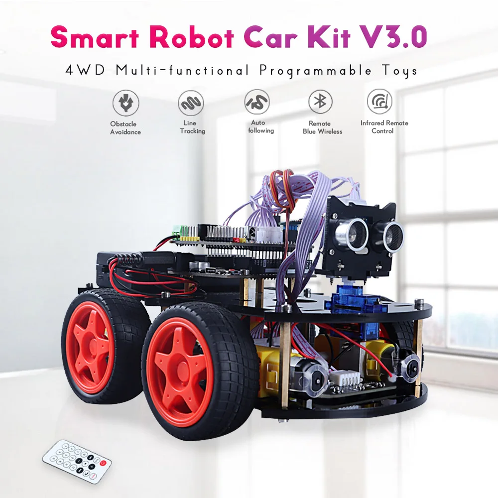 4WD Smart Robot Car Kit V3.0 for UNO R3 with G90 Servo Ultrasonic Bluetooth module Three-way tracking IR Control For Arduino | Электроника