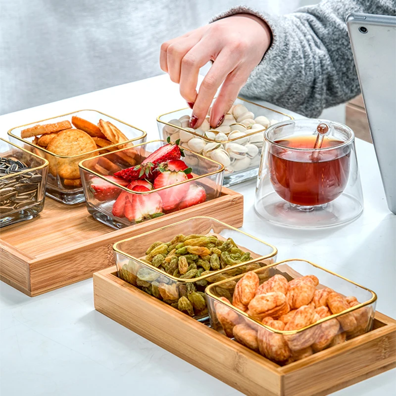 Современная стеклянная двухслойная чаша для закусок гостиной коробка хранения