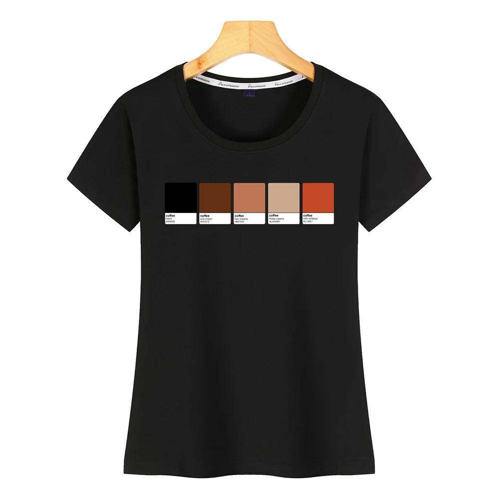 Женская футболка pantone coffee apparel, сексуальная Хлопковая женская футболка в стиле Харадзюку - Цвет: Black