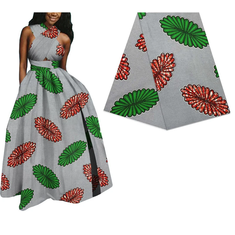 Серый лист печати Африканский настоящий голландский воск ткань для женщин платье хлопок 6 ярдов батик ткань настоящая вощеная ткань Анкара 508