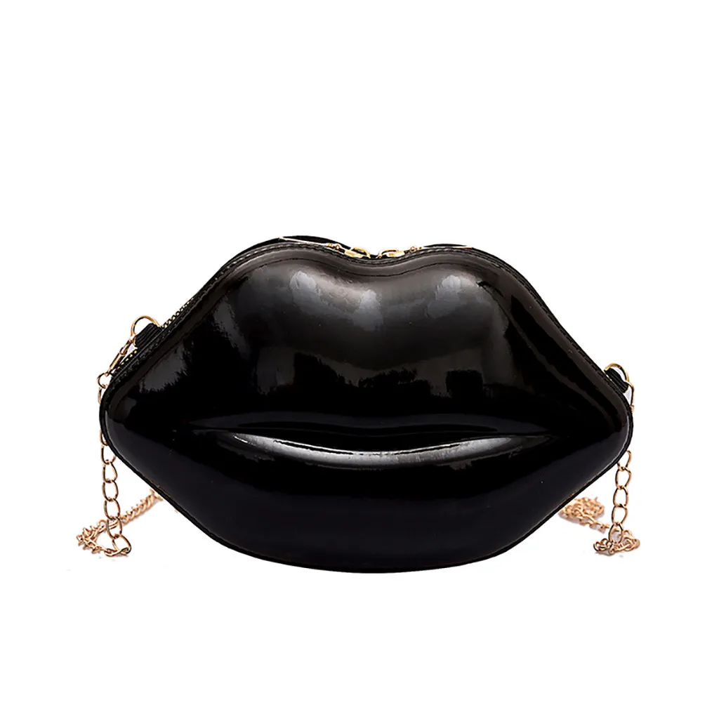 Сексуальная Женская Роскошная маленькая сумочка из искусственной кожи с губами, одноцветная женская сумка через плечо, брендовый клатч, сумка на плечо, кошелек, сумка, женская сумка,# T1P - Color: Black