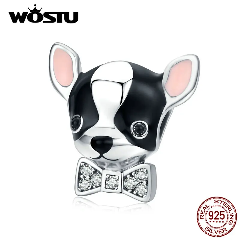 WOSTU серебро 925 пробы Чихуахуа милые бусины для собак подвески в виде животных оригинальный браслет ювелирные