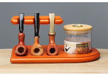 

Wooden Smoking Pipe Stand Rack Holder For 3 Smoking Pipes Tobacco Jar Herb Smoke Smoking Set Stand Ashtray Gifts