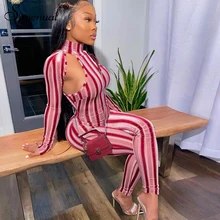 Simenual Striped Hollow Out Fitness Rompers Womens Jumpsuit Sporty Workout Long Sleeve Casual Active Wear 2019 Skinny Jumpsuits