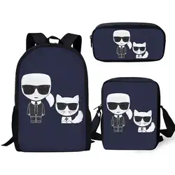 HaoYun комплект из 3 предметов, Детский рюкзак, дизайнерская школьная сумка с рисунком Карла Lagerfelds, рюкзак для студентов/мешок с