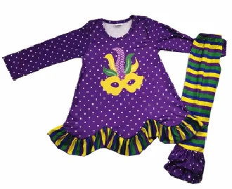 

wholesale boutique girl's clothing with party mask pattern girl's outfits