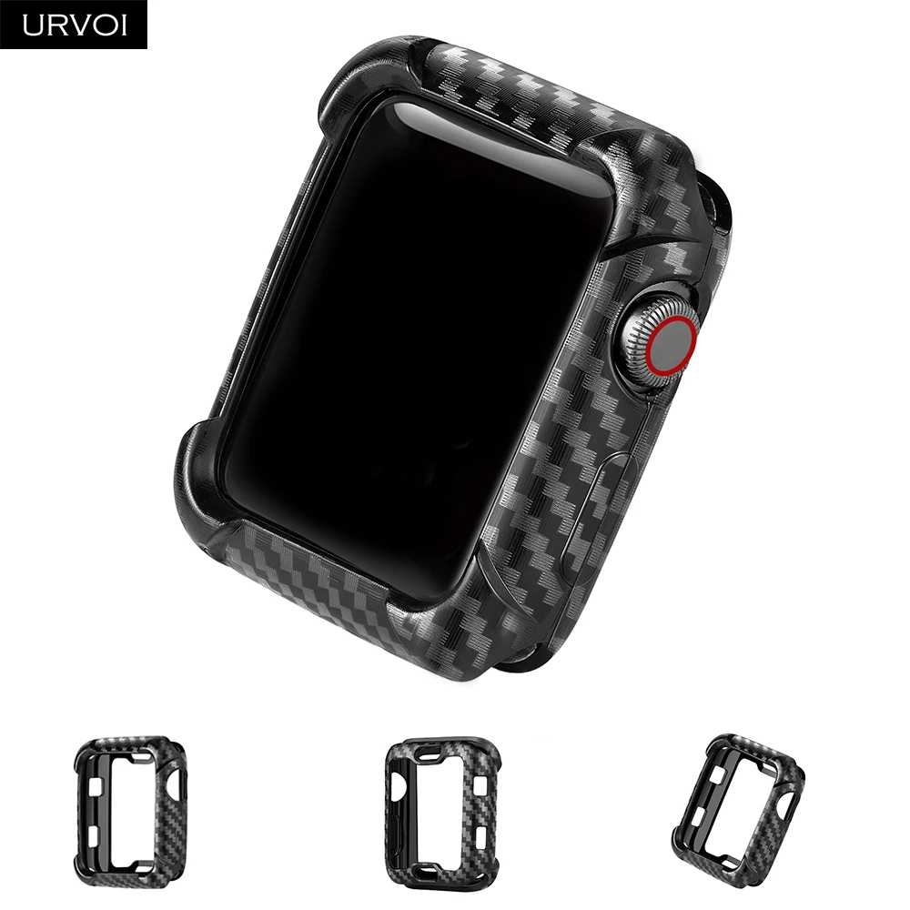 

URVOI Cover for Apple Watch series 5 4 3 2 TPU case carbon fiber printing bumper CFRP durable protector for iWatch 38 42 40 44mm