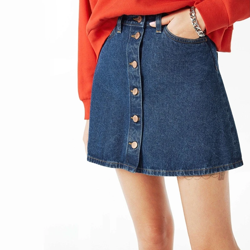 夏の女性のスカートハイウエストaラインボタンデニムスカートレディース段faldasペチコートファム段faldas Mujer Moda 21 American Apparel American Apparel Fashiondenim Skirt Aliexpress
