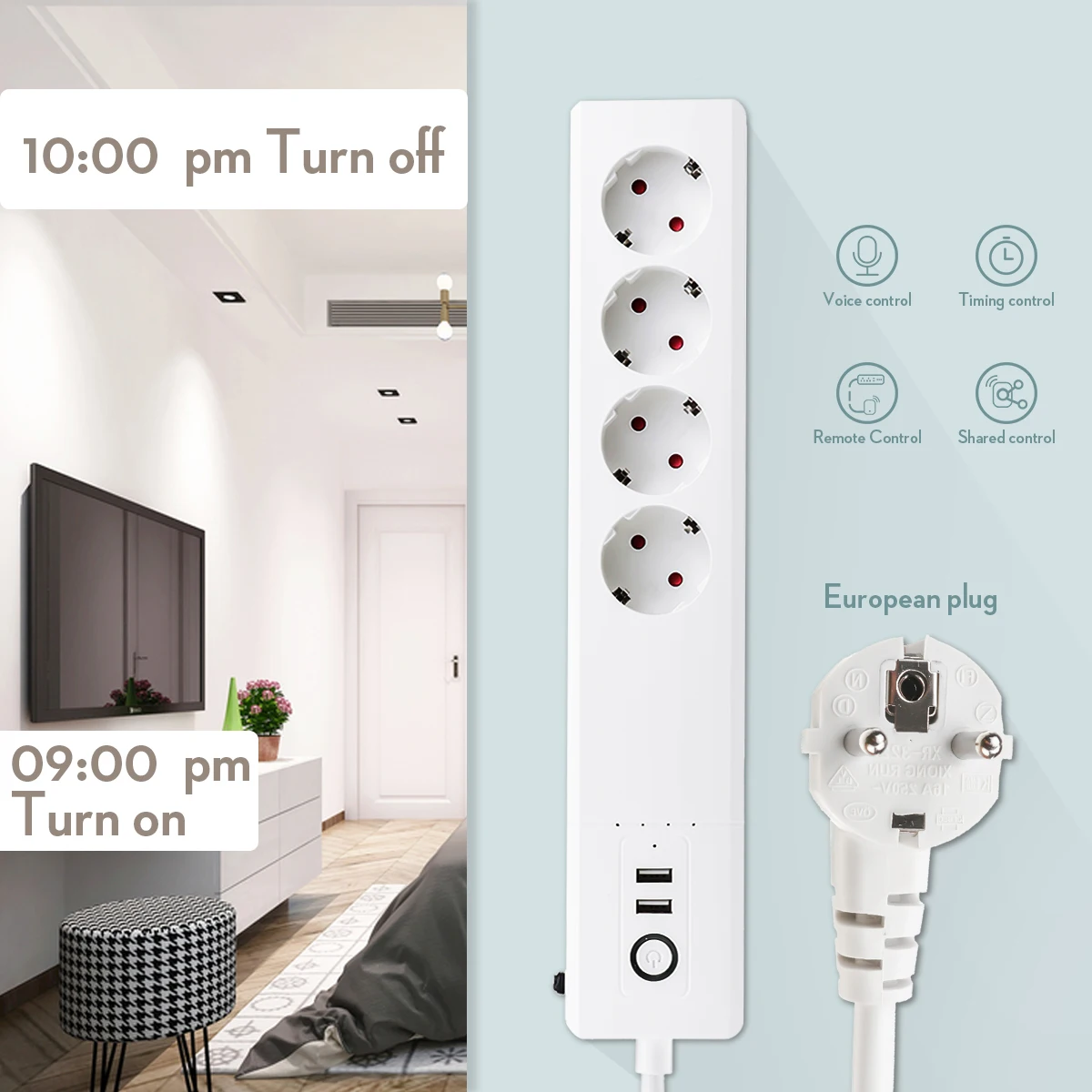 

Smart WiFi Sockets Electrical Power Sockets 2 USB Port Support Alexa Google Voice Control Phone Remote Control Home Timer EU US