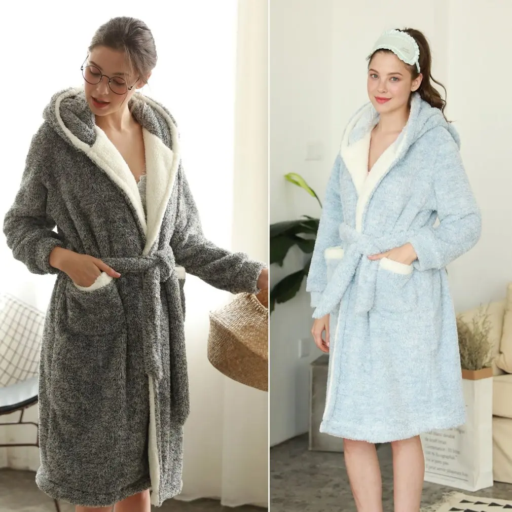 Женская домашняя одежда, фланелевая толстовка с маленьким медведем, соединенная Ночная сорочка, теплая ночная рубашка в комплекте с купальным халатом, свободная и удобная