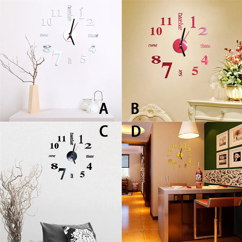 3d Diy Roman Numbers Acrylic Mirror Wall Sticker Clock Home Decor Mural Decals Removable Art Decal Sticker Home Decor Livingroom