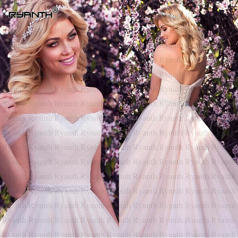 Принцесса бальное платье Robe de mariee на заказ Ruched свадебное платье Блестящий Жемчуг для свадебной одежды Vestidos de novia