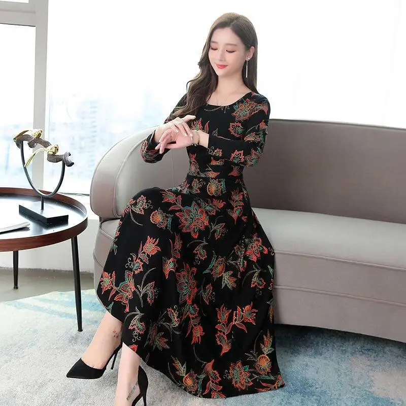 

Middle-aged Women Dress Long-sleeved Dress Women's Long 2019 Autumn New Style Korean-style Loose And Plus-sized WOMEN'S Dress We