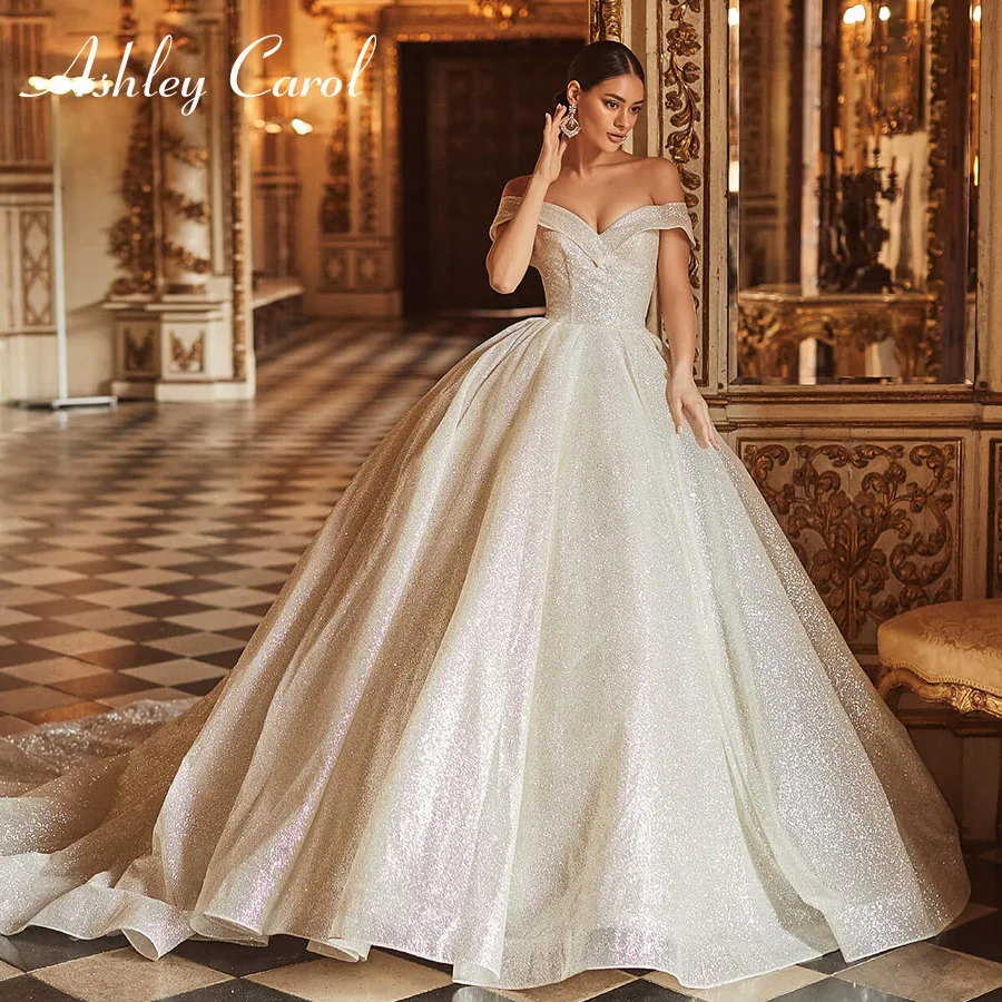 Свадебное платье Ashley Carol элегантное милое блестящее с открытыми плечами для
