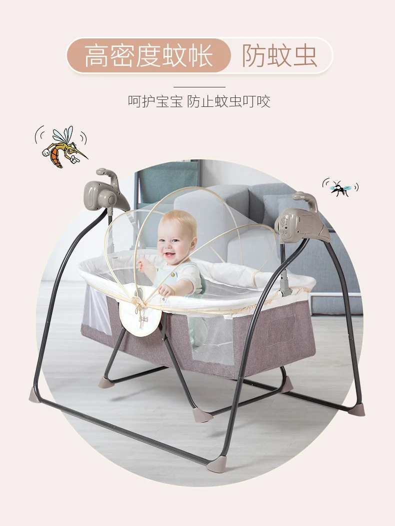 

Baby Crib Shaker Electric Intelligent Automatic Foldable Baby Crib Neonatal Bed With Mosquito Nets Shaker