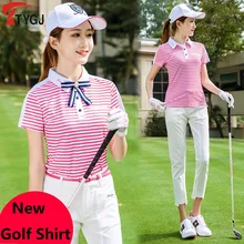 Рубашка поло женская рубашка в полоску с коротким рукавом рубашка для гольфа Женская быстросохнущая дышащая футболка топы Летняя Спортивная одежда для гольфа