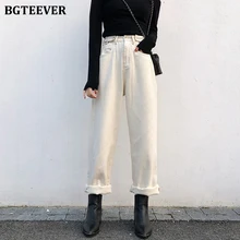BGTEEVER винтажные женские джинсы с высокой талией, уличные женские джинсы прямого кроя, осенние зимние свободные женские длинные брюки