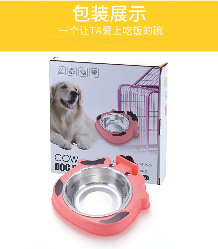 Currently Available Wholesale Hanging Stainless Steel Bowl for Pet Single Bowl Cage Only Cartoon Cat Bowl Durable Dog Bowl