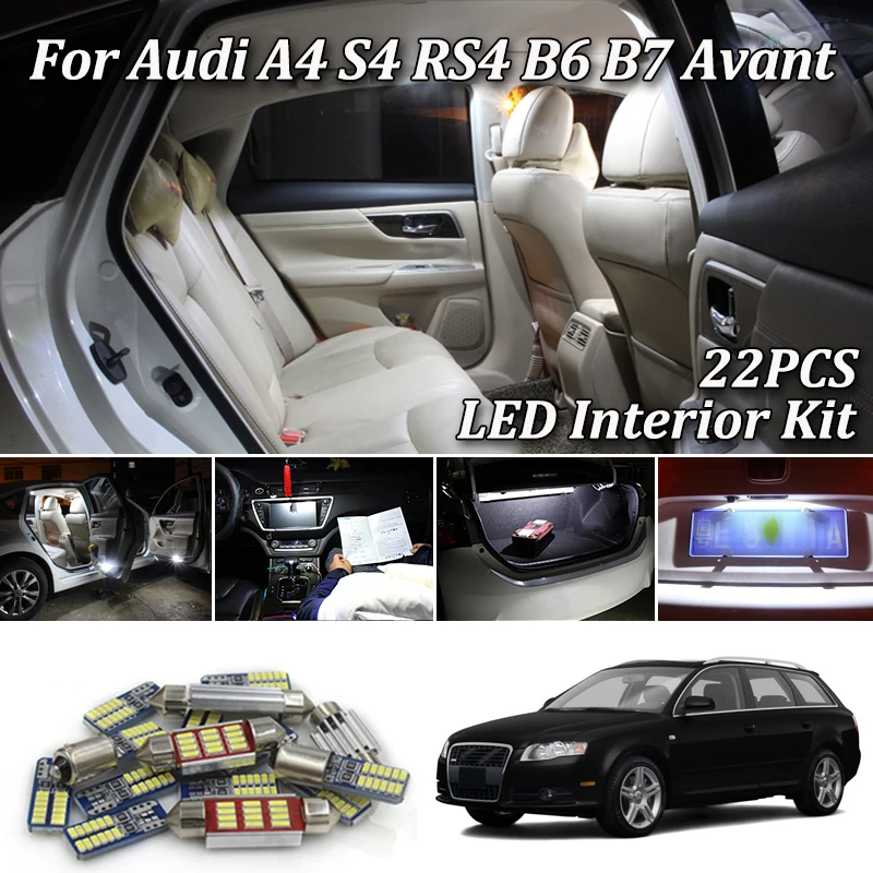 22X белый ошибок светодиодный интерьер автомобиля Комплект ламп для Audi A4 S4 RS4 B6 B7 8E5 8ED Avant светодиодный внутренний светильник комплект 2002-2008