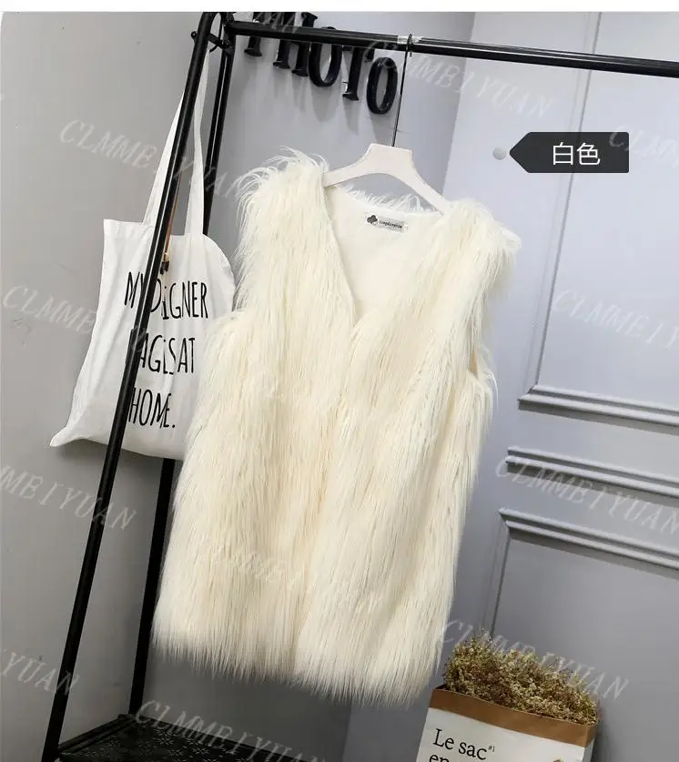 white Новинка S/3Xl женские длинные жилеты из искусственного меха зима-осень пушистые меховые куртки без рукавов с v-образным вырезом Модные жилеты из искусственного меха J3047 - Цвет: white