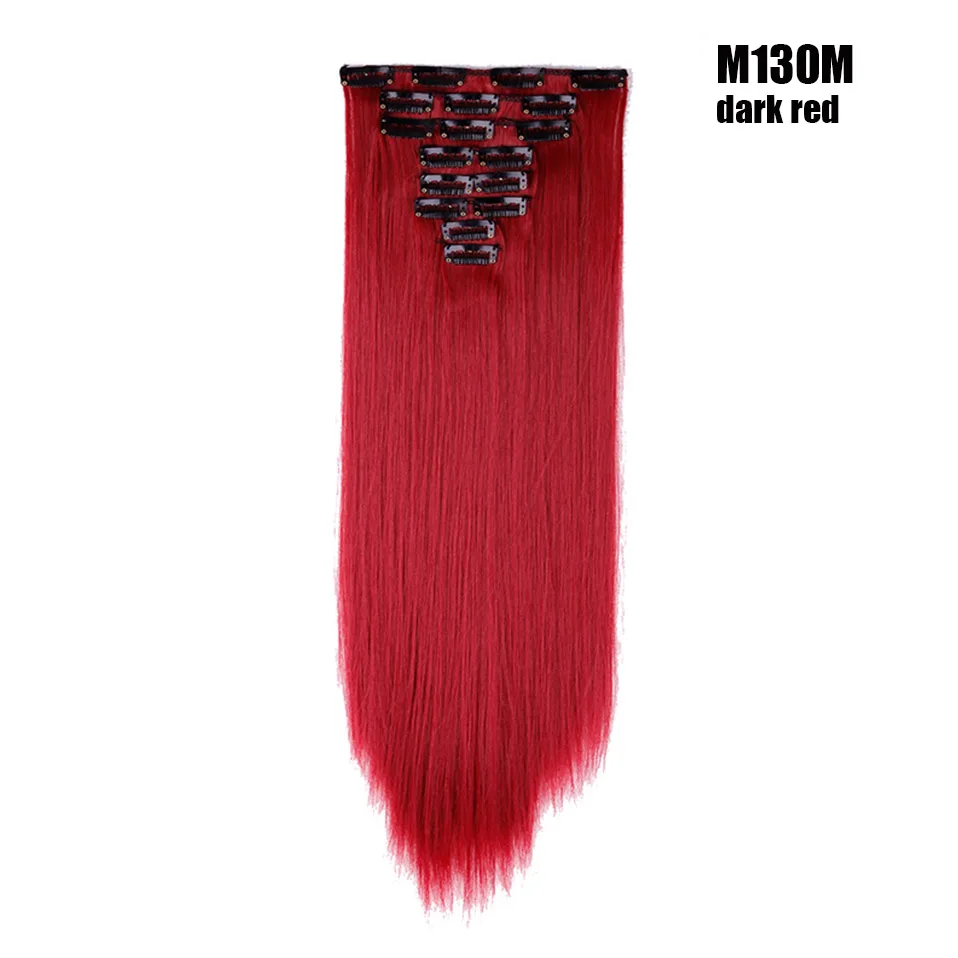 dark red S-noilite, 8 шт., накладные волосы на заколках, длинные прямые синтетические накладные волосы на заколках, натуральные шиньоны, искусственные волосы для женщин - Цвет: dark red