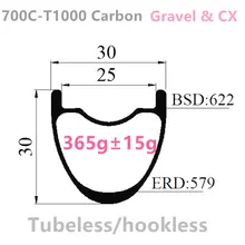 Jantes de route en carbone 700C ultralégères T1000, 365g, 30x30mm, 25mm, sans crochet, compatibles avec Tubeless