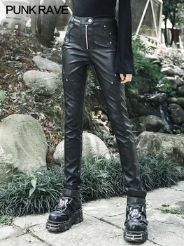 

PUNK RAVE Women Punk Dark Black Slim Casual Pants Punk Rock Heavy Women Pu Leather Leggings