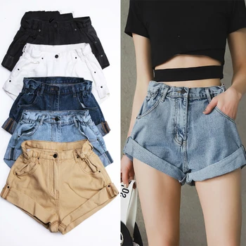 

Denim Shorts Women's White Women Short Jeans Khaki Wide Leg Elastic Waist Vintage High Waist Shorts Women Summer