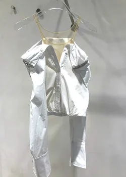 

Women Sexy Off Shoulder Collar Handmade Diamond Mesh Patchwork Shirt Blouse A2