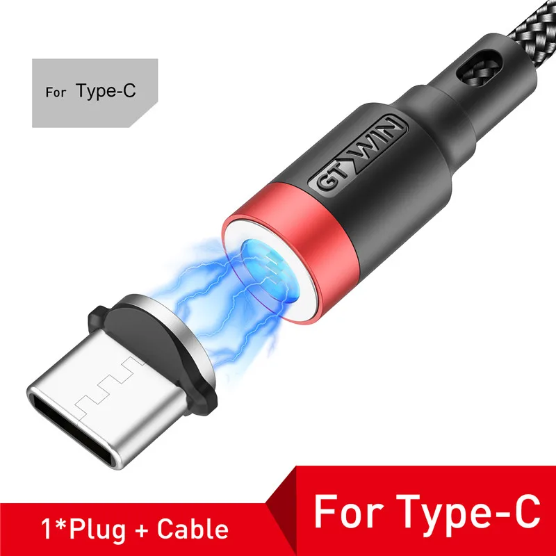 GTWIN 3A Магнитный кабель для быстрой зарядки Micro usb type C для iPhone 11 samsung S9, магнитное зарядное устройство для передачи данных, зарядное устройство для телефона, быстрая зарядка - Цвет: Red Type-C Cable
