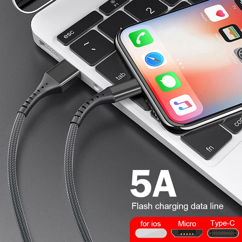 H32 быстрое зарядное устройство кабель для iOS 1 м USB линия передачи данных USB кабель для зарядки данных type-C Micro USB Мобильный телефон 3A Android супер зарядное устройство