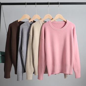 

Oversized Women Sweater O Neck Basic Thick Warm Knitted Jumper Stretch Female Autumn Winter Loose Pullover Sweater Top