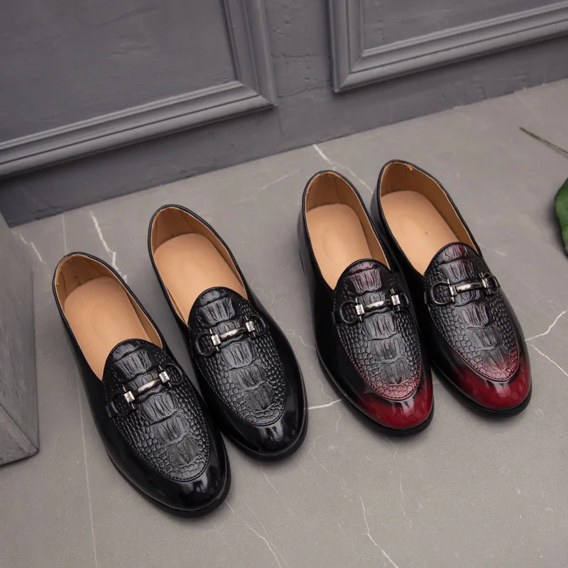 

2019 New Style Large Size MEN'S SHOES Crocodile Pattern Casual Small Leather Shoes Korean-style Lazy Trendy Shoes England Fashio