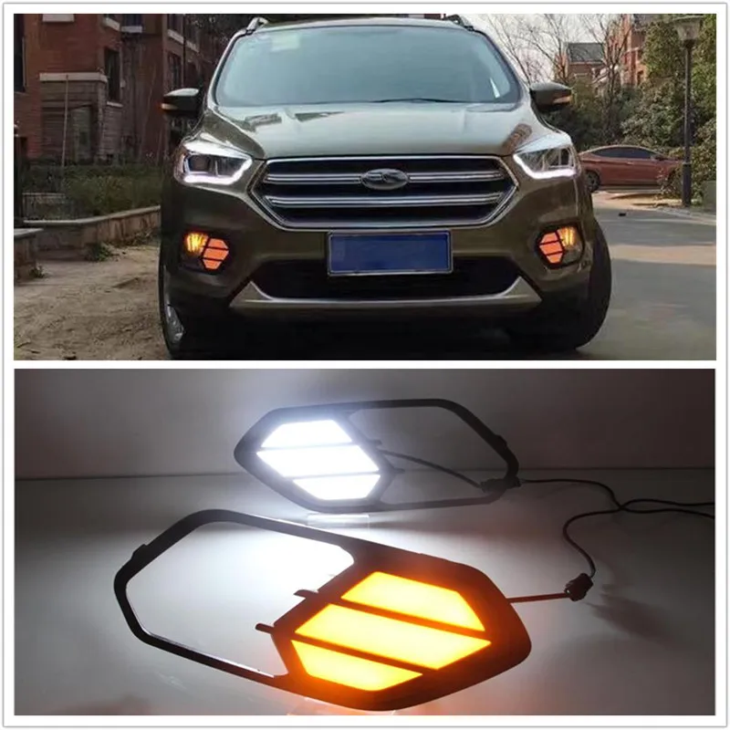 

LED Daytime Running Lights Daylight Fog light DRL with Turn Signal Fit For For Ford Kuga Escape 2016 2017 2018 fog lamp
