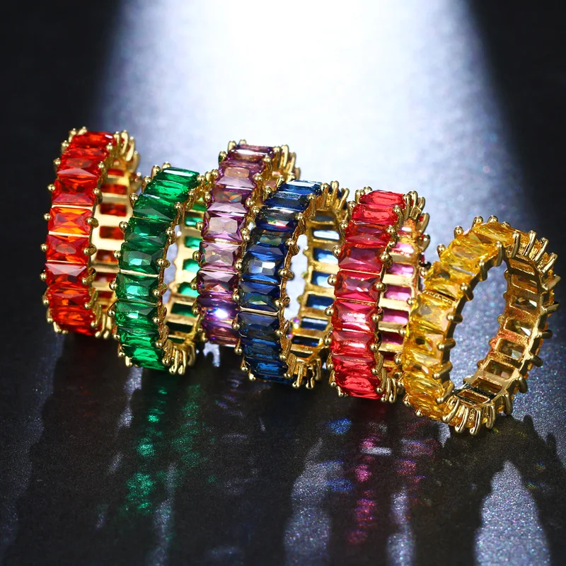 Ekopdee Luxury Cubic Zirconia Wedding Engagement Rings For Women Fashion Red Blue Gold Finger Ring Zircon Statement Jewelry engagement rings zircon rings crystal rings