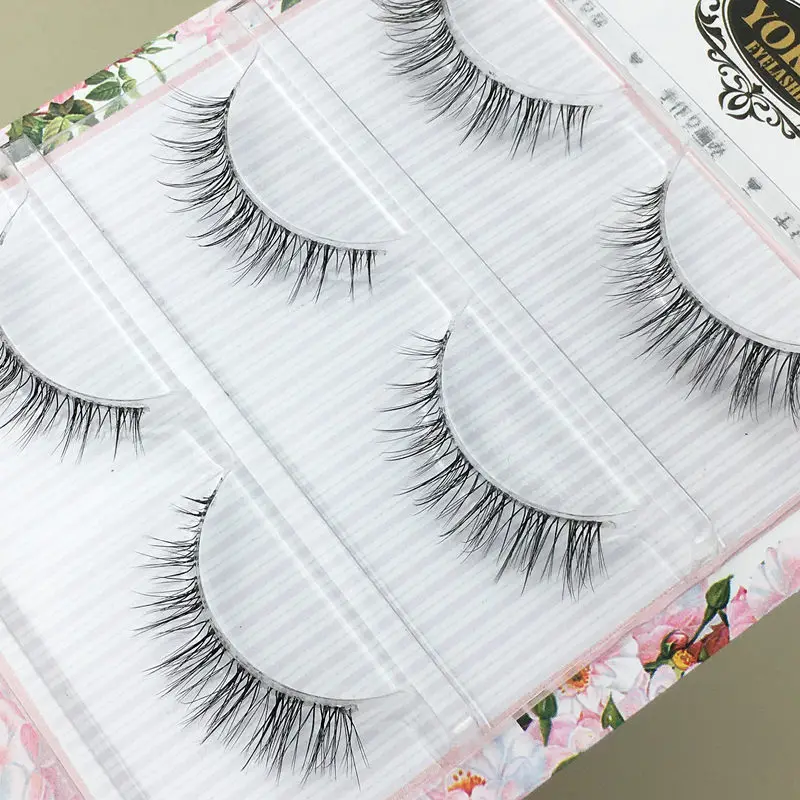 

Yokpn Japanese Transparent Terrier Natural False Eyelashes Soft Stem Simulation Eye Tail with Long Air Eyelashes 3 Pairs Lashes