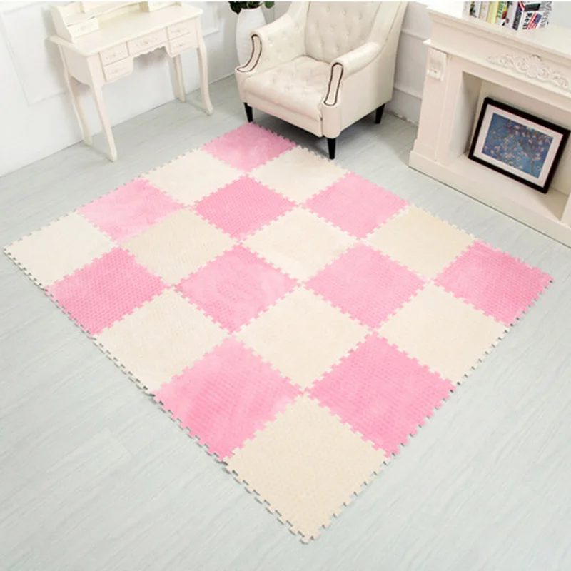 

6 PCs Baby Crawling Mat Stitching Mat Suede Foam Puzzle Mat Modern Style Soft Carpet Living Room Bed Jigsaw Carpet Floor Carpet