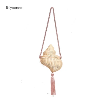 

Diysomes Rattan Conch Shape One-shoulder Lady Diagonal Beach Straw Woven Handmade Bamboo Bag No Spot Manufacturer Customization